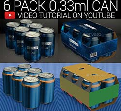 易拉罐品牌包装展示模型(0.33ml/斜侧面)：6 Pack 0.33ml Can 01